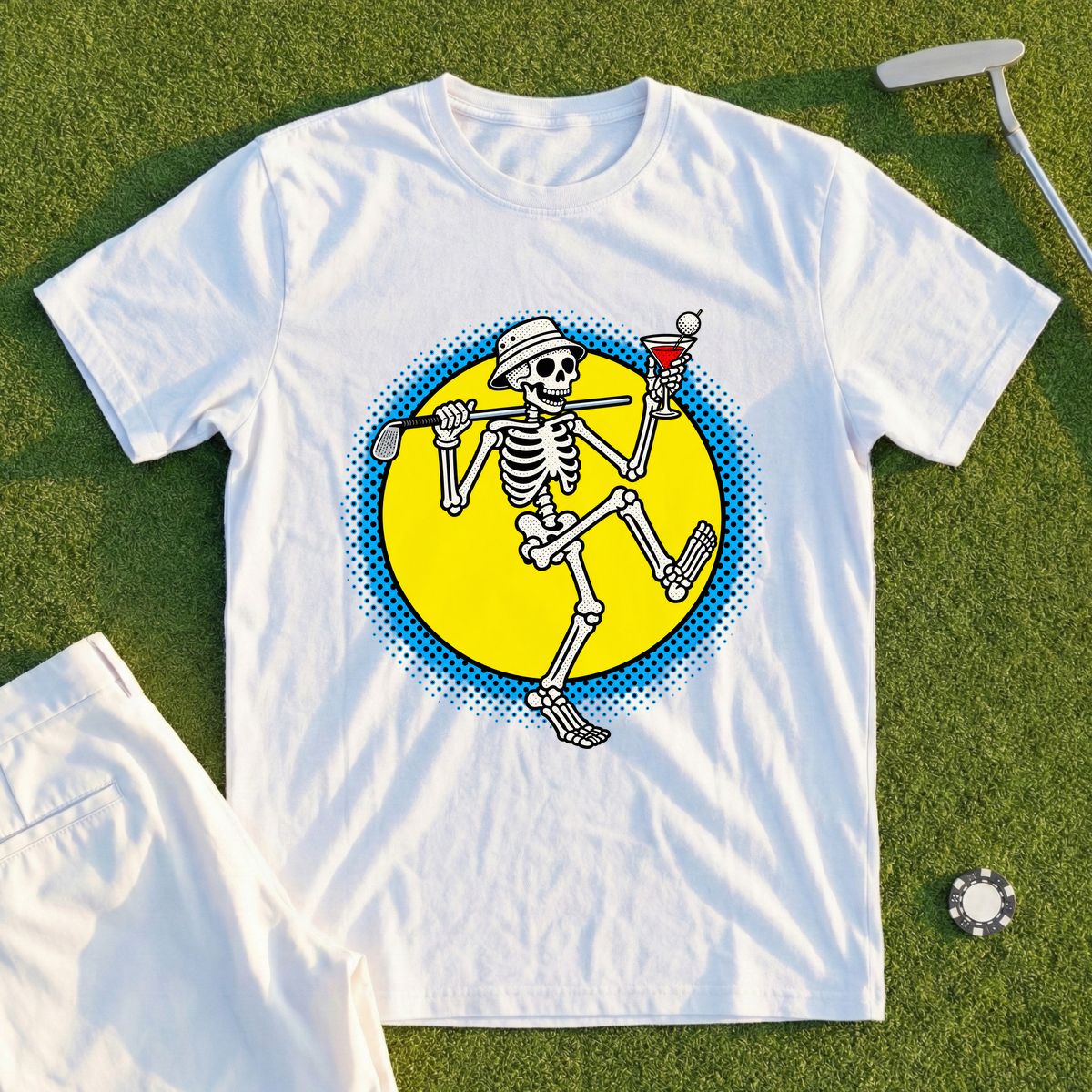 Martini Skeleton Strut Pop Art Tee