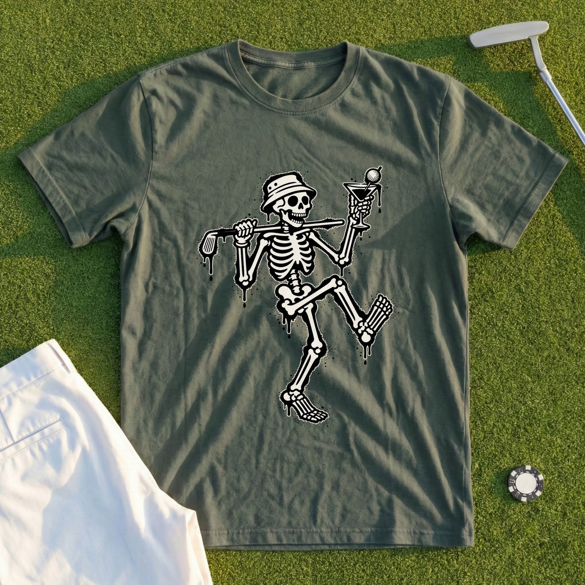 Martini Skeleton Strut Street Art Tee