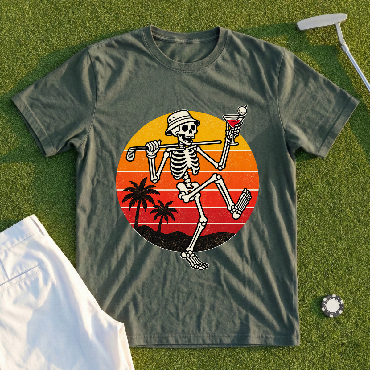 Martini Skeleton Strut Sunset Tee