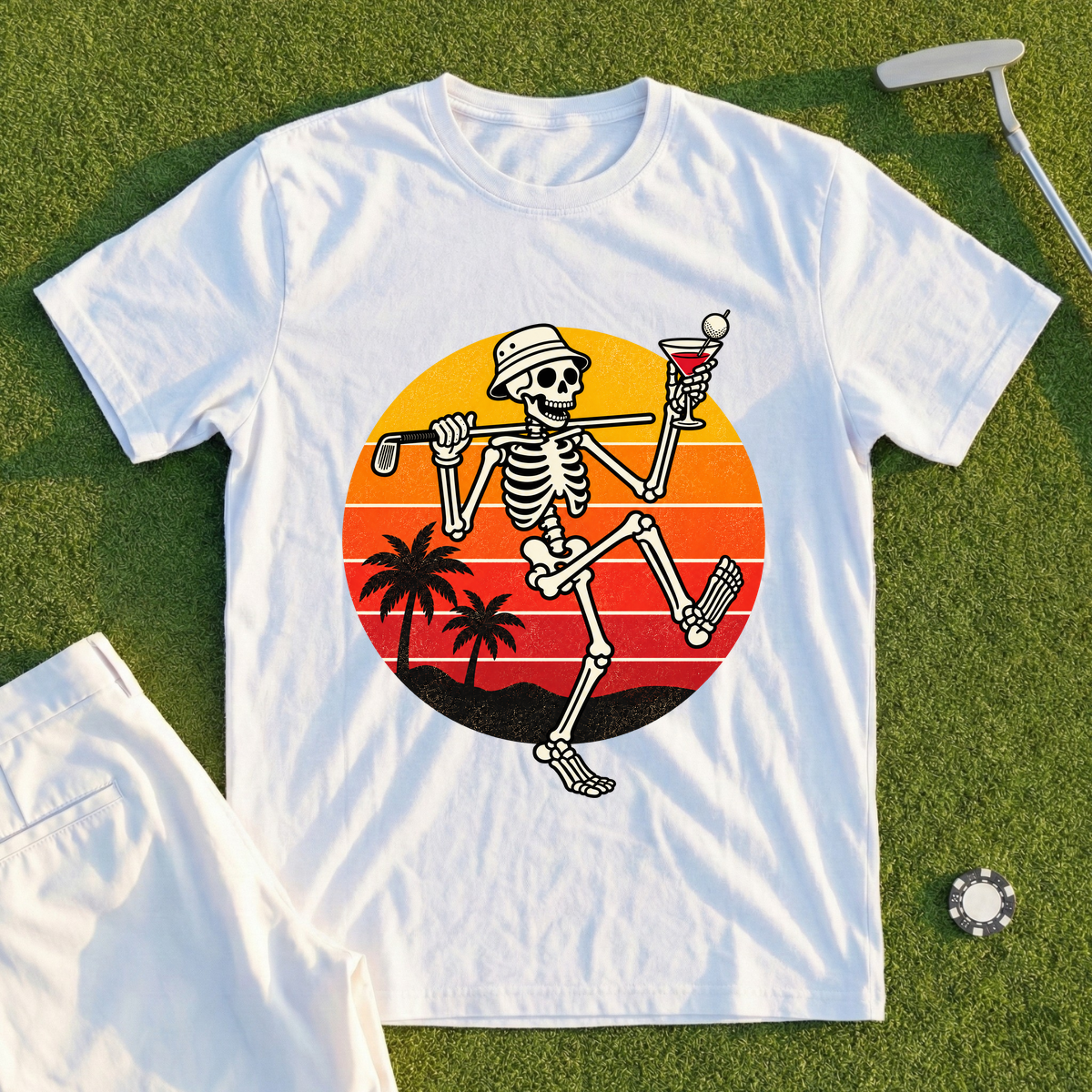 Martini Skeleton Strut Sunset Tee