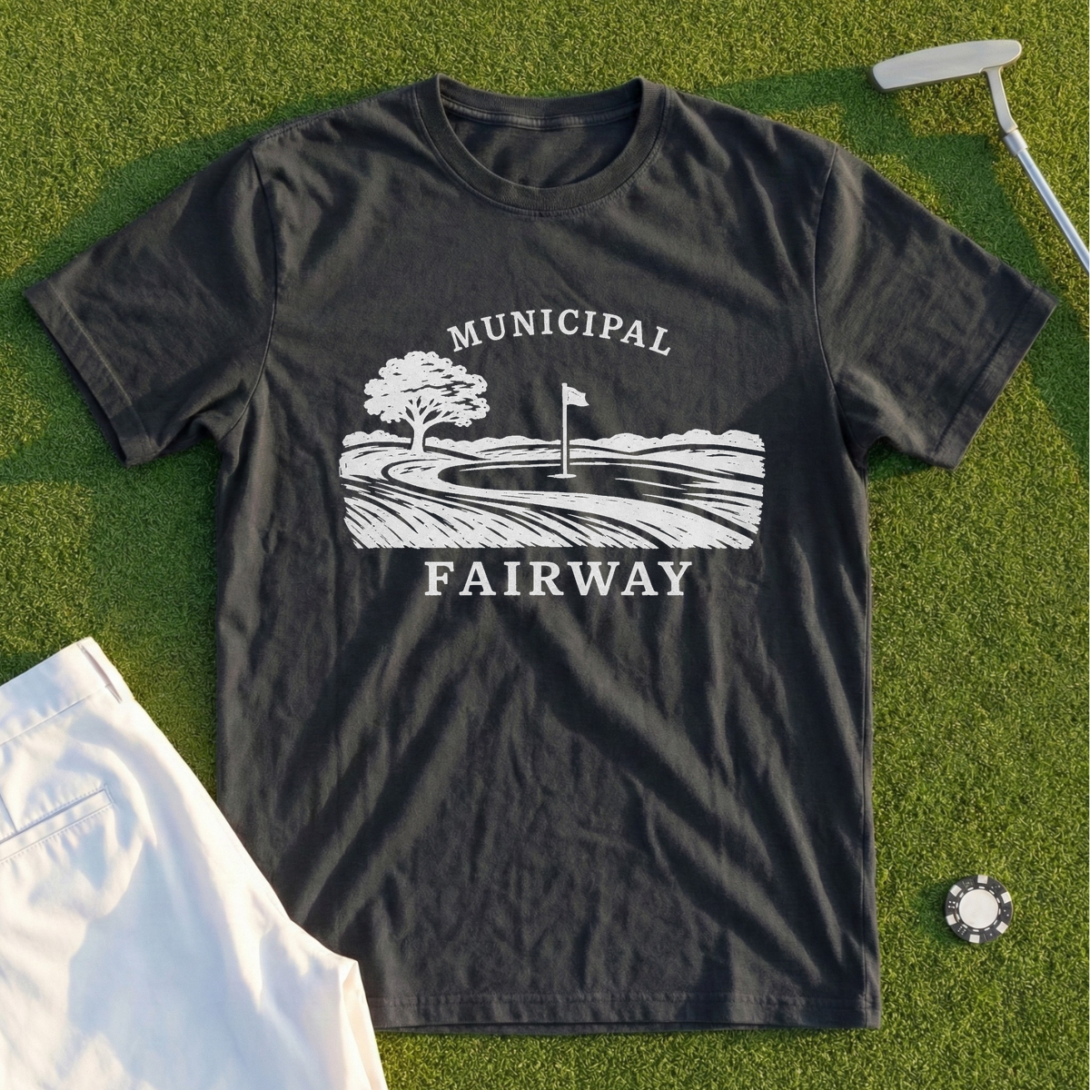 Municipal Fairway, Linocut Landscape Tee