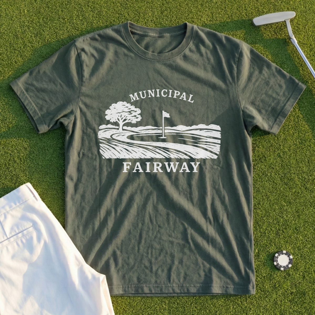Municipal Fairway, Linocut Landscape Tee
