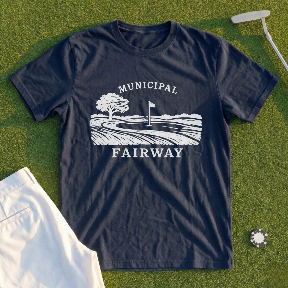 Municipal Fairway, Linocut Landscape Tee