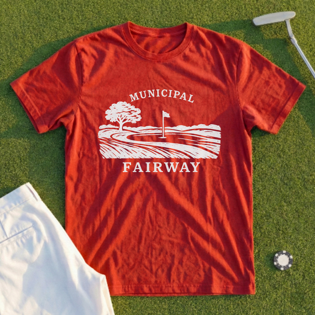 Municipal Fairway, Linocut Landscape Tee