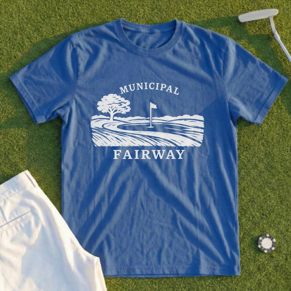 Municipal Fairway, Linocut Landscape Tee