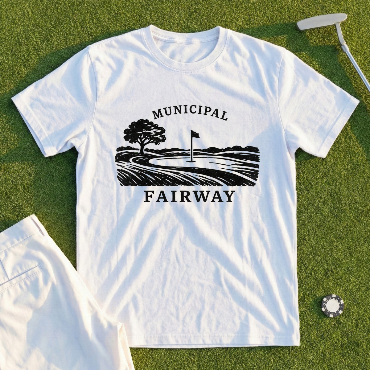 Municipal Fairway, Linocut Landscape Tee