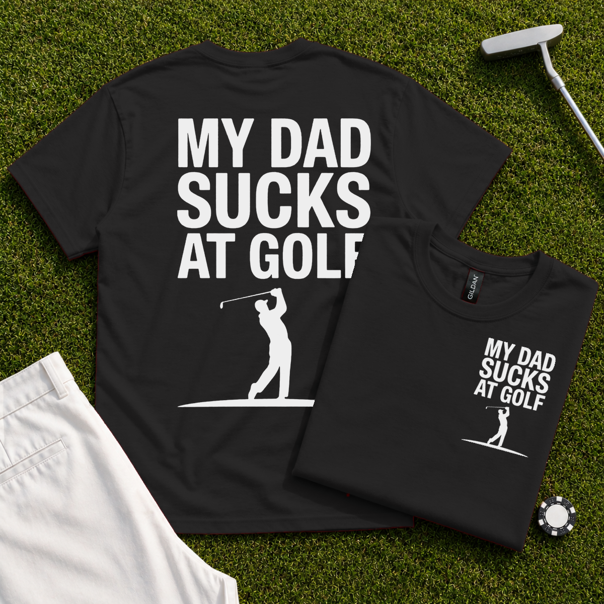 My Dad Sucks At Golf Back Print Tee