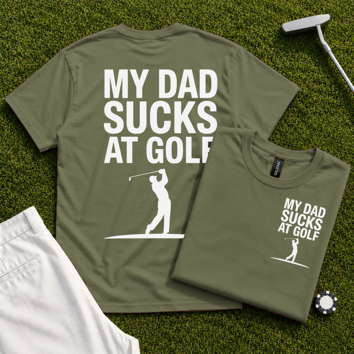 My Dad Sucks At Golf Back Print Tee