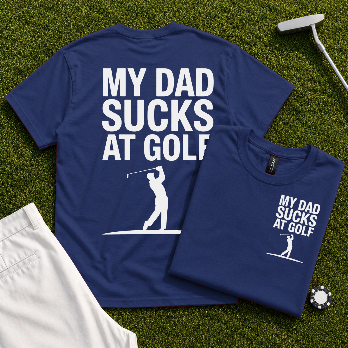 My Dad Sucks At Golf Back Print Tee