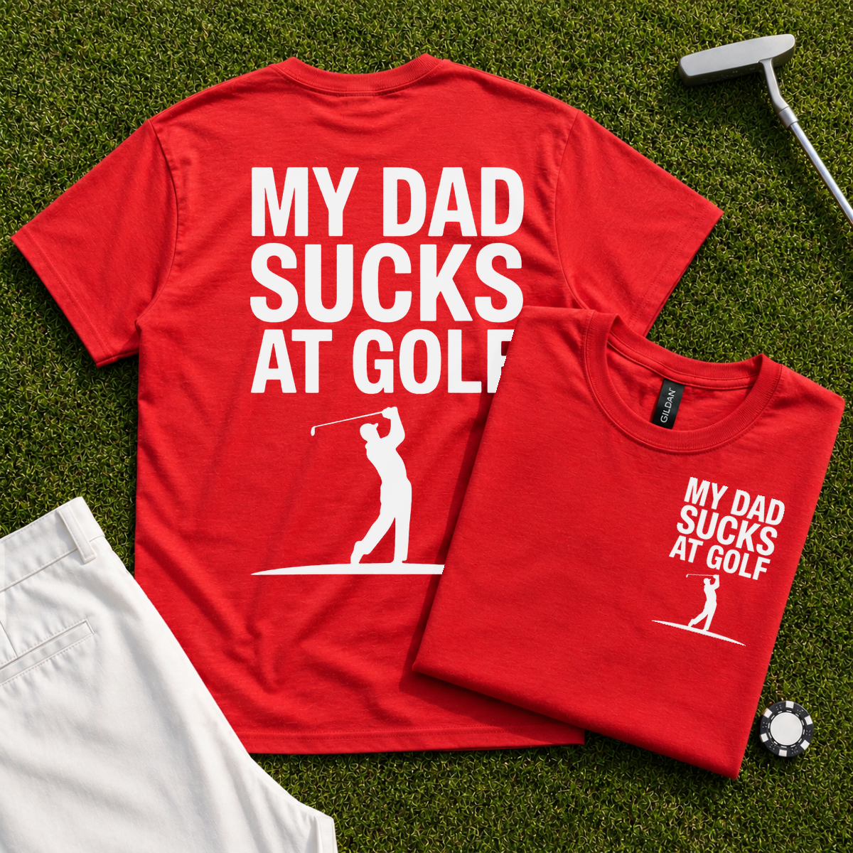 My Dad Sucks At Golf Back Print Tee