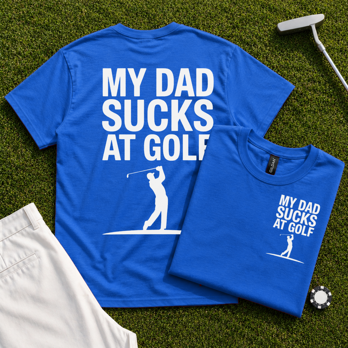 My Dad Sucks At Golf Back Print Tee