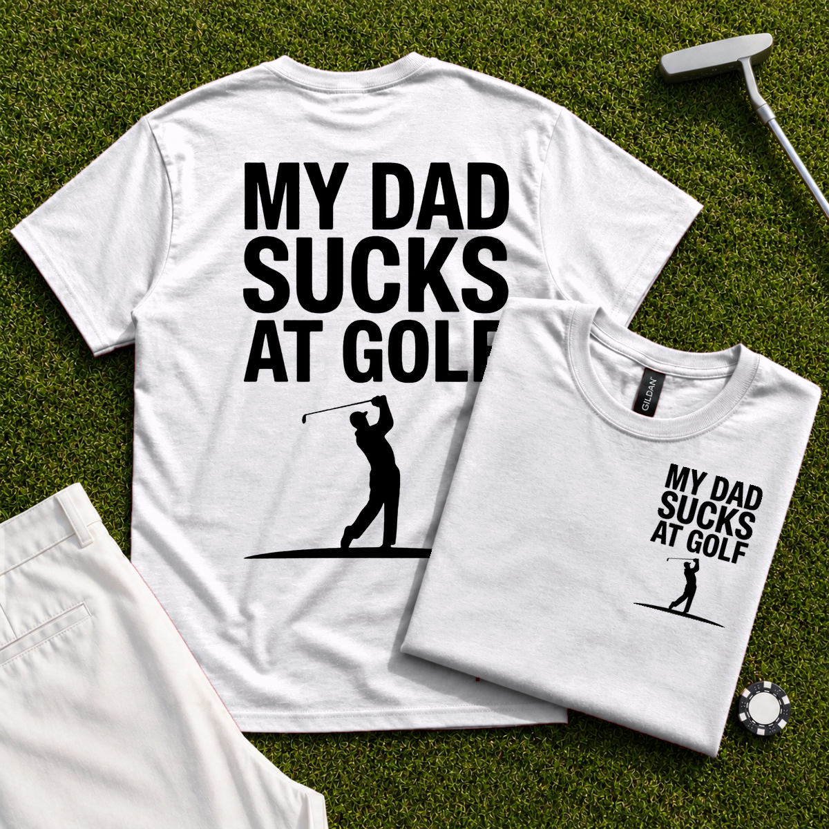 My Dad Sucks At Golf Back Print Tee