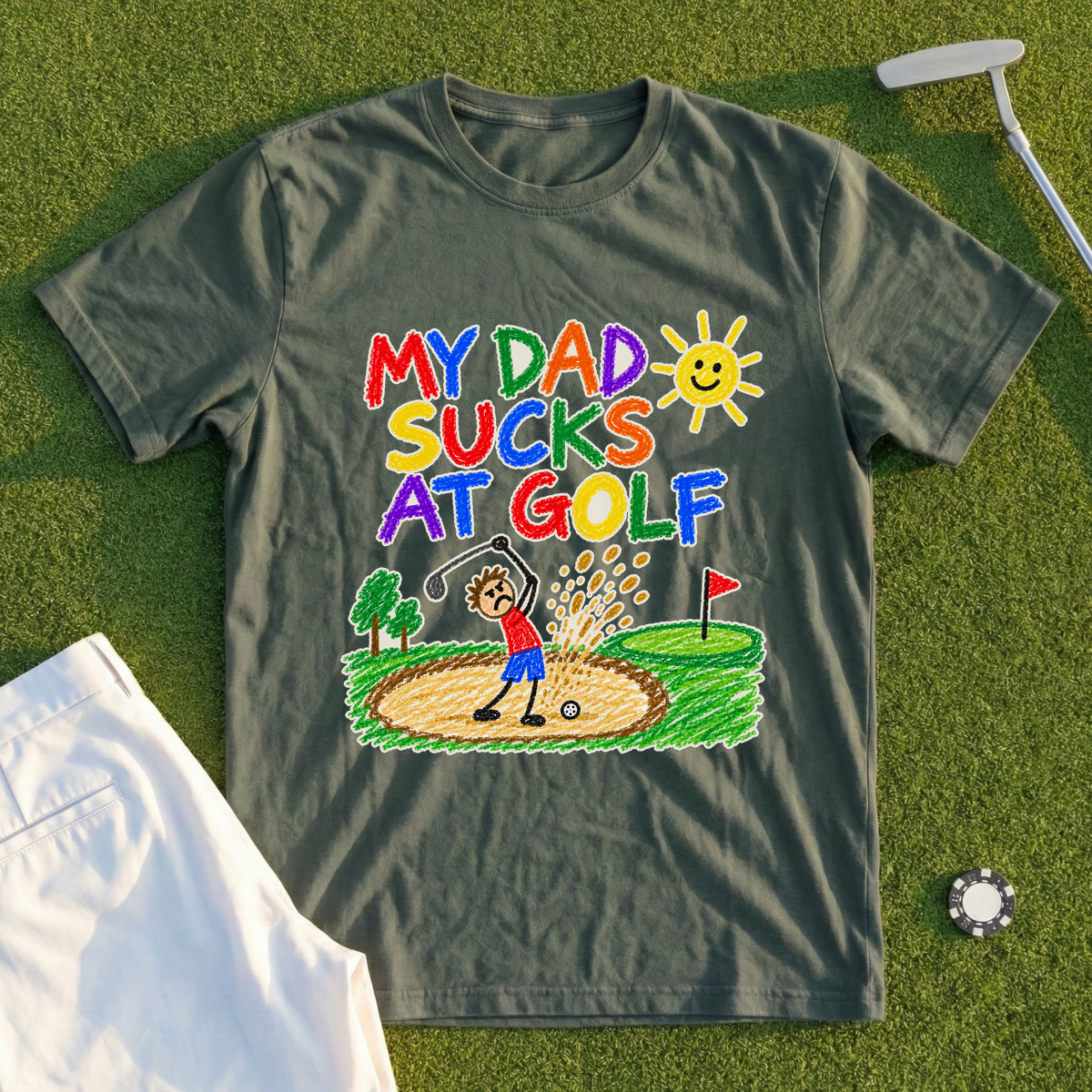 My Dad Sucks At Golf Crayon Tee