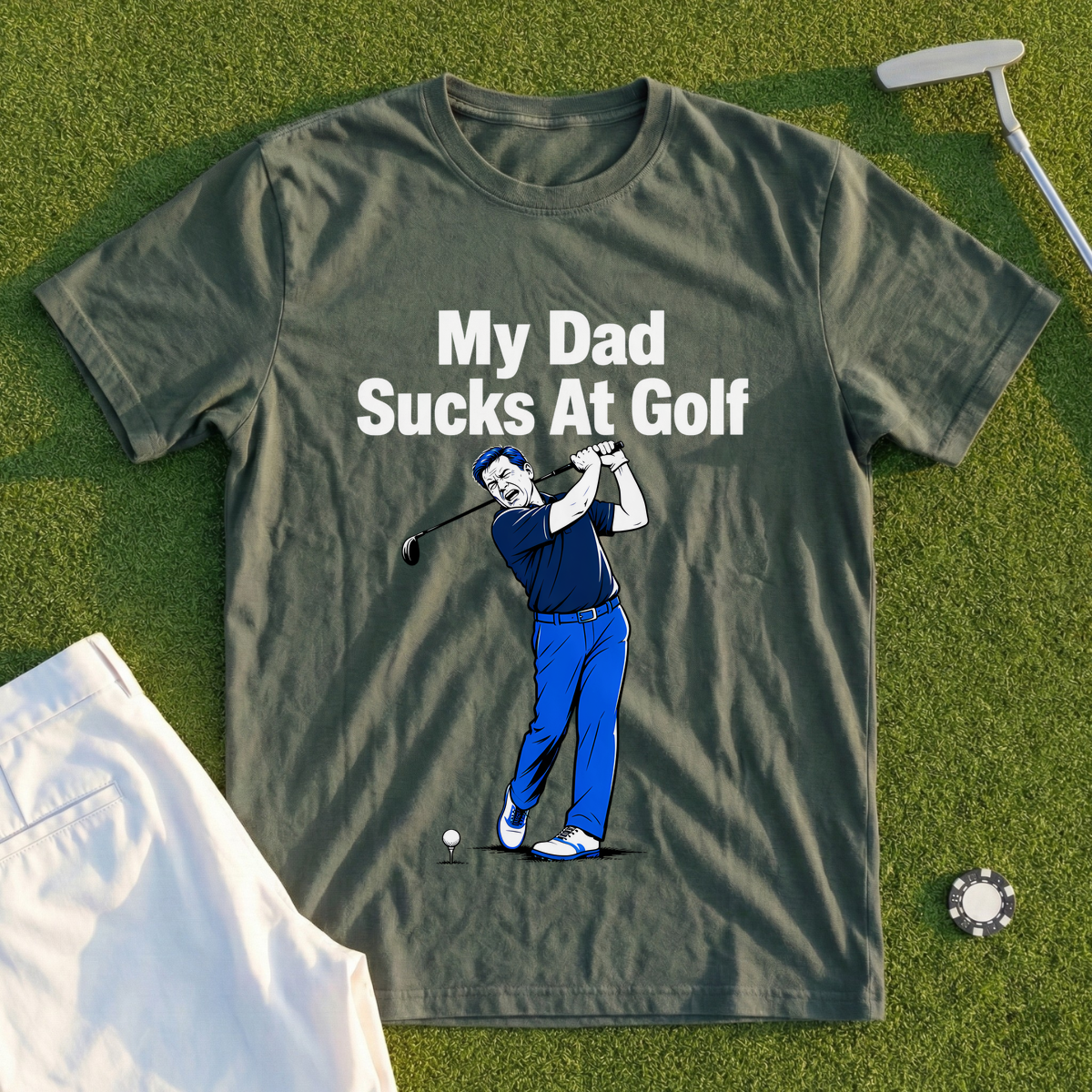 My Dad Sucks At Golf, Full-Color Whiff Tee