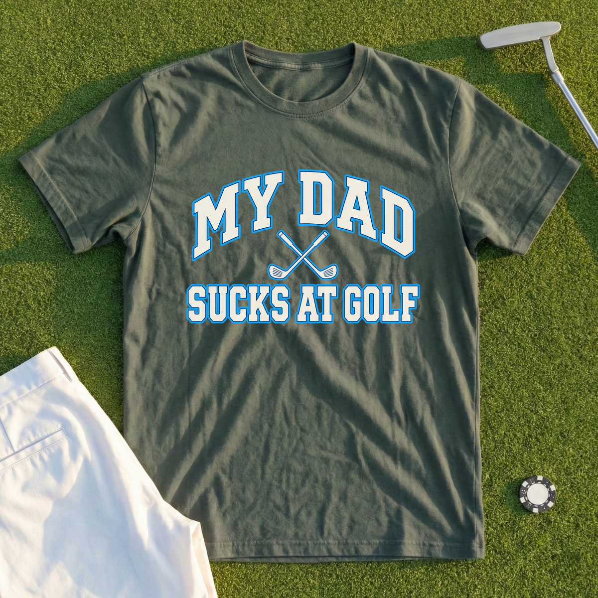 My Dad Sucks At Golf Varsity Tee