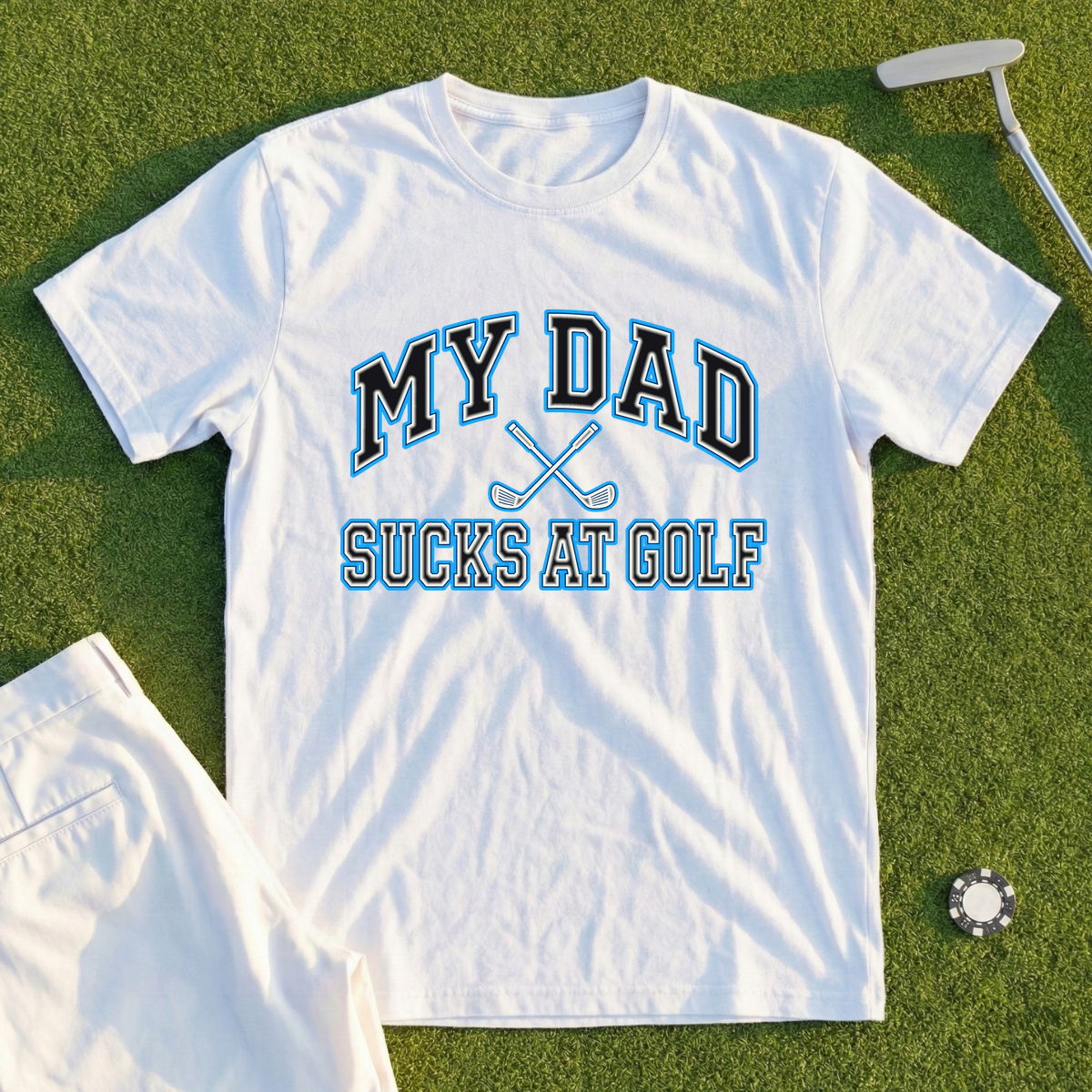 My Dad Sucks At Golf Varsity Tee