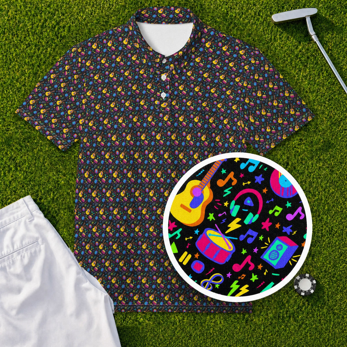 Neon Music Performance Print Polo