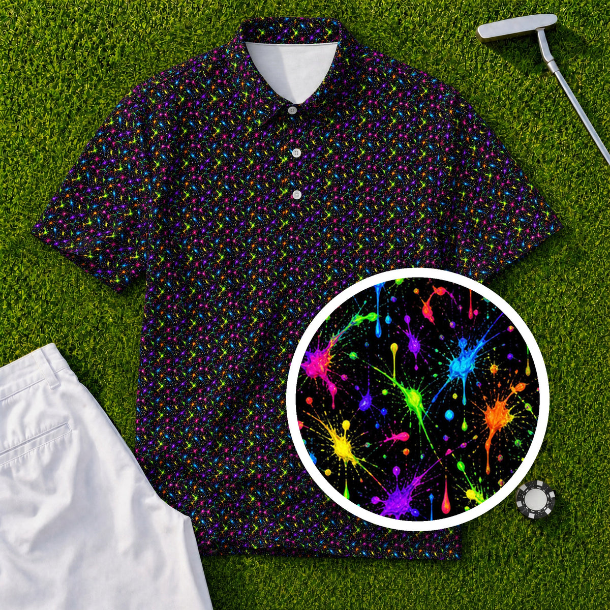 Neon Splatter Performance Print Polo, print close-up
