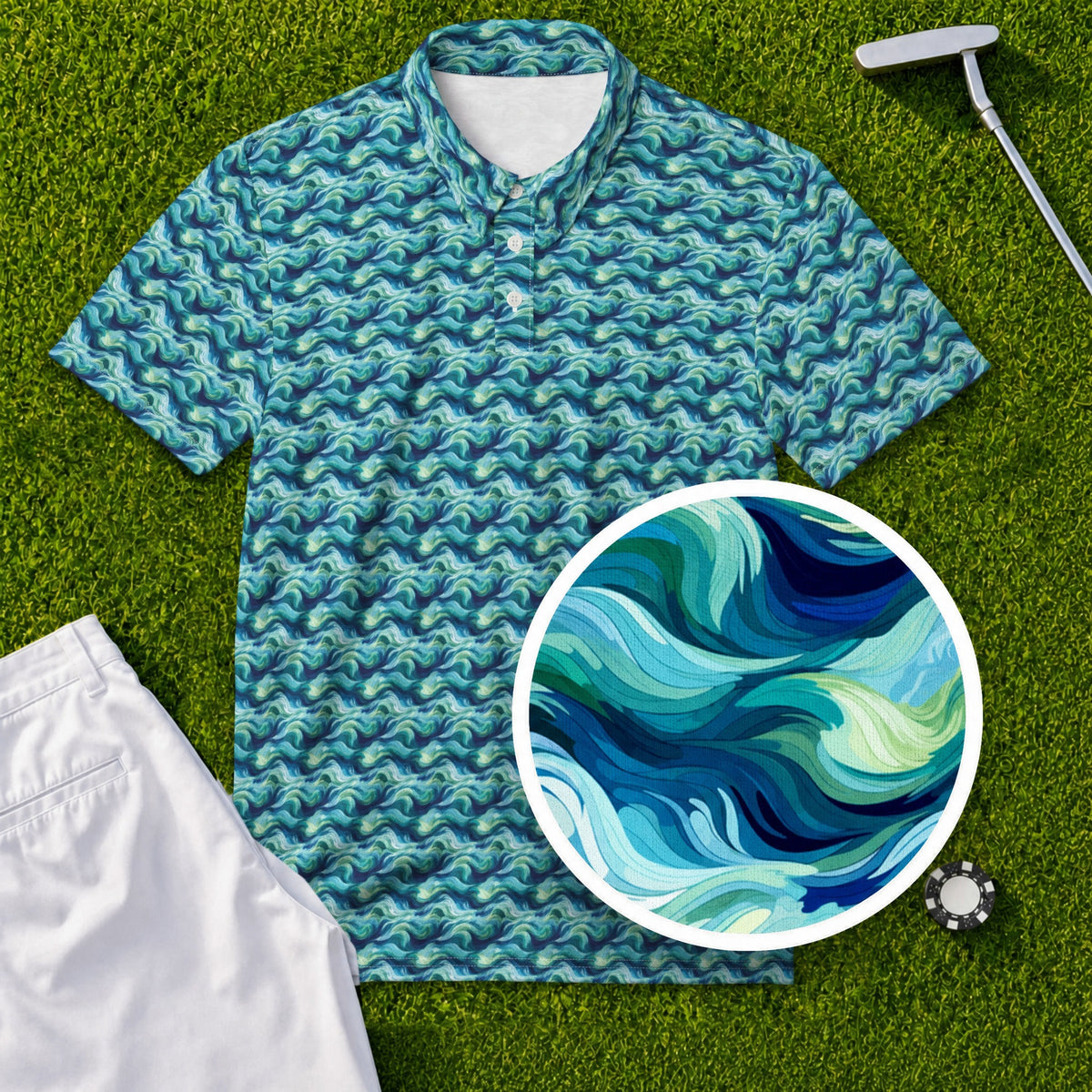 Ocean Swirl Performance Print Polo