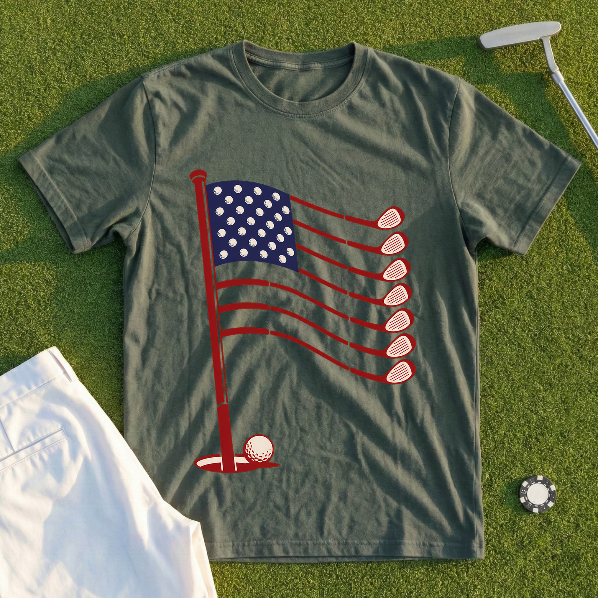 Old Glory On The Green Tee