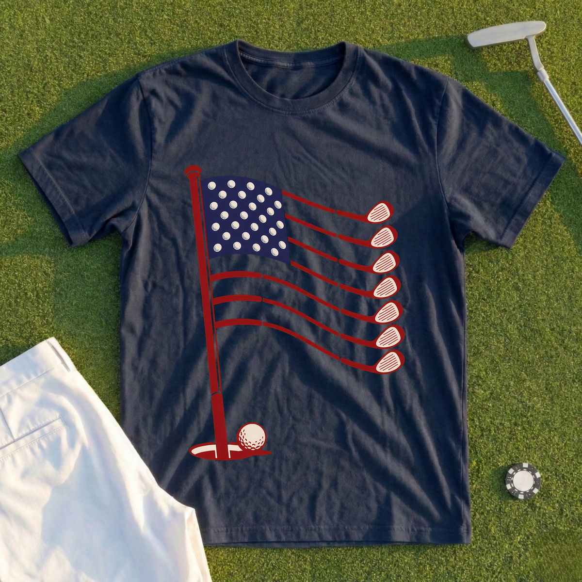 Old Glory On The Green Tee