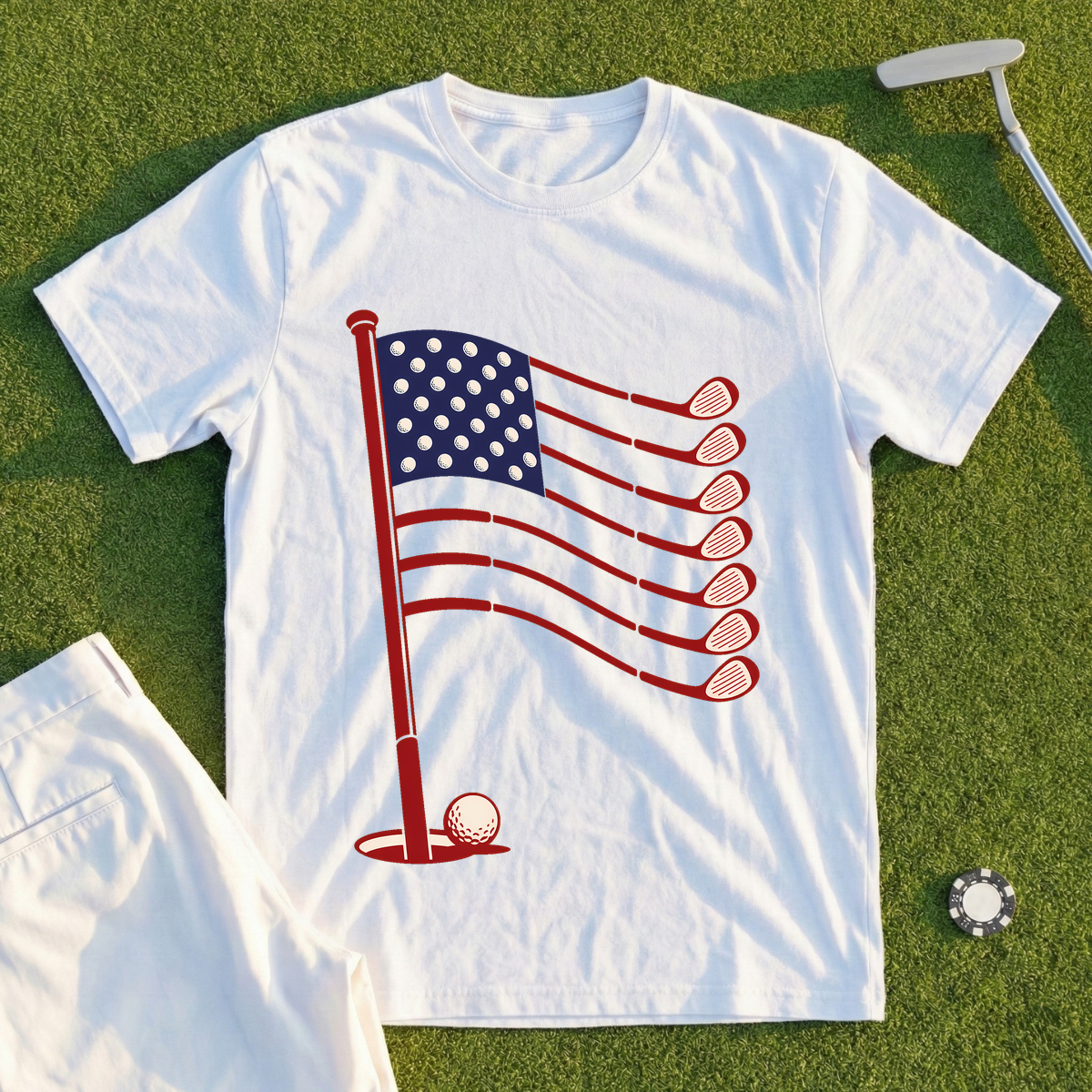Old Glory On The Green Tee