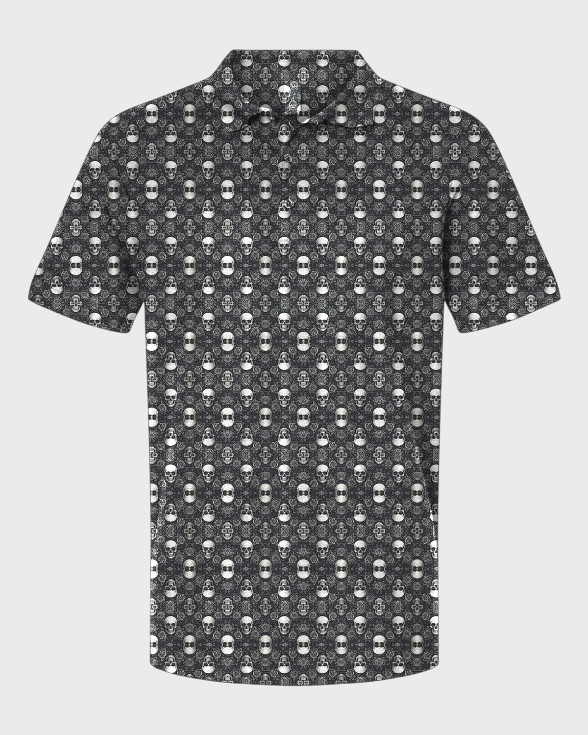 Gothic Roses Performance Print Polo, all-over print, flat lay