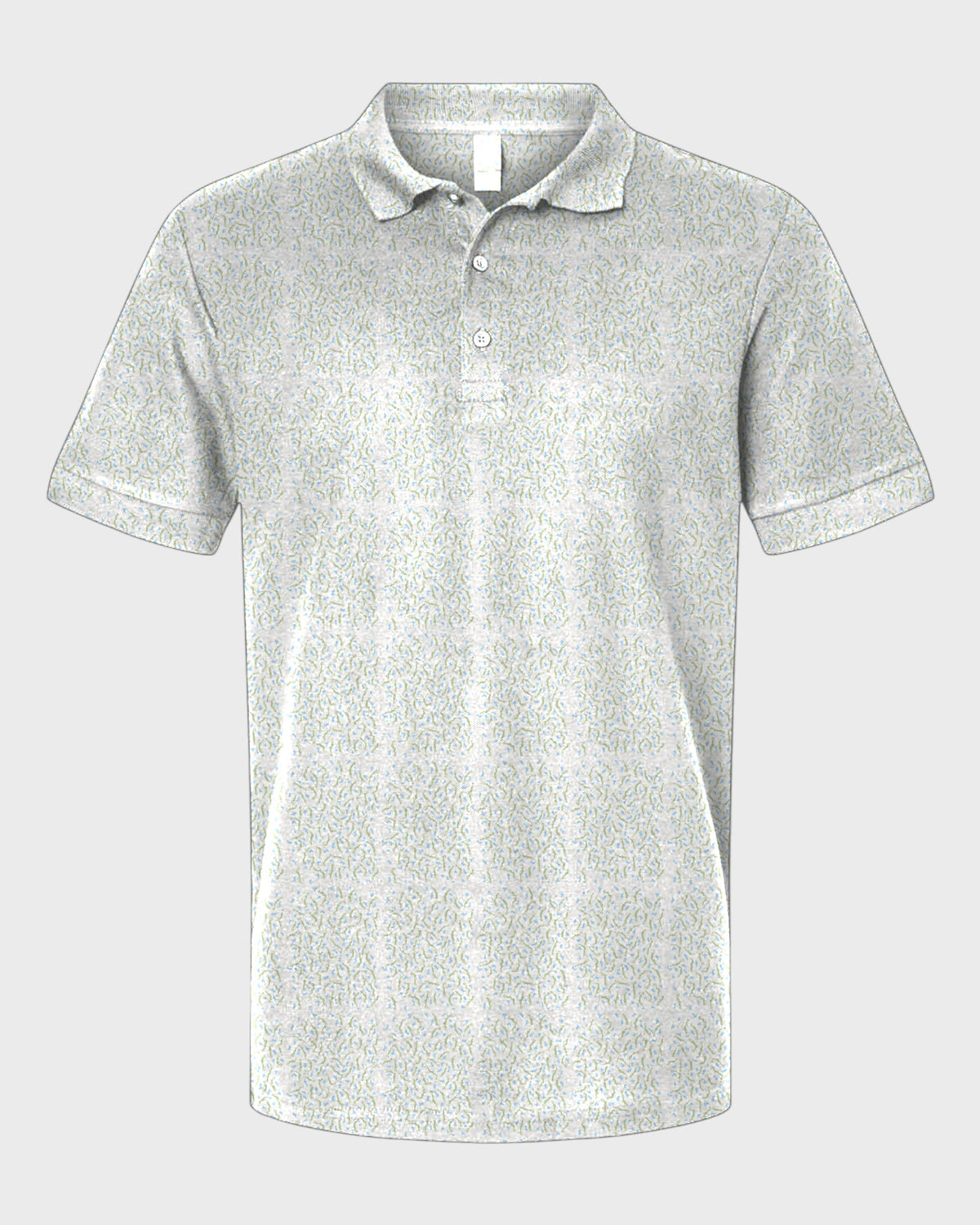 Course Contours Performance Print Polo, all-over print, flat lay