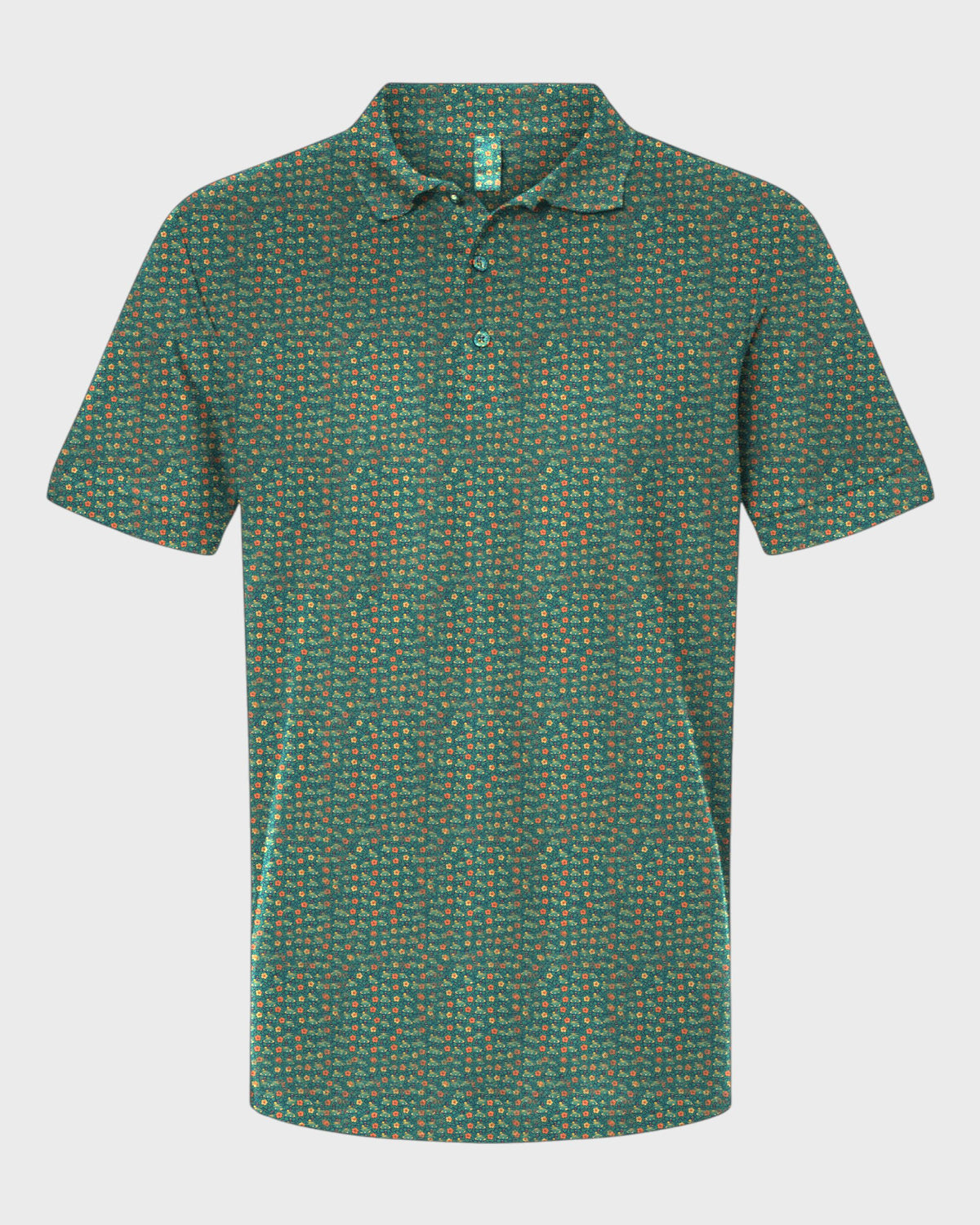 Fairways Are Calling Performance Print Polo, all-over print, flat lay