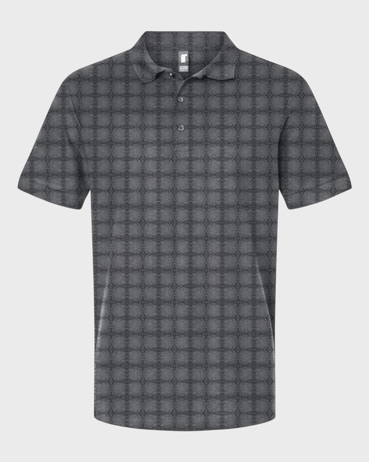 Chalkboard Plays Performance Print Polo, all-over print, flat lay
