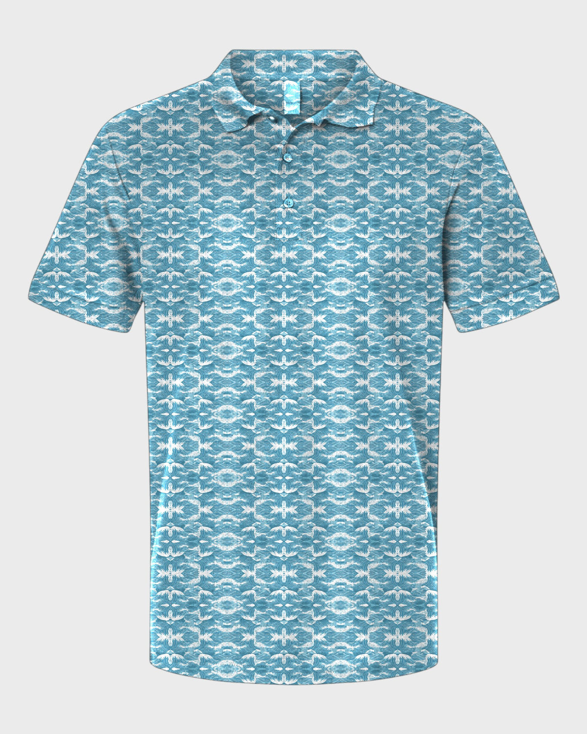 Blue Waves Performance Print Polo, all-over print, flat lay