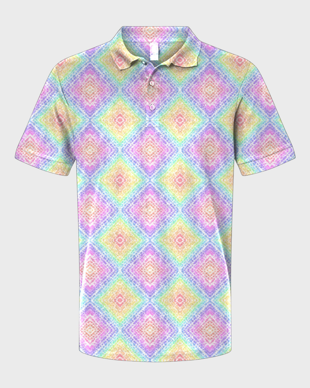 Rainbow Scribble Performance Print Polo, all-over print, flat lay