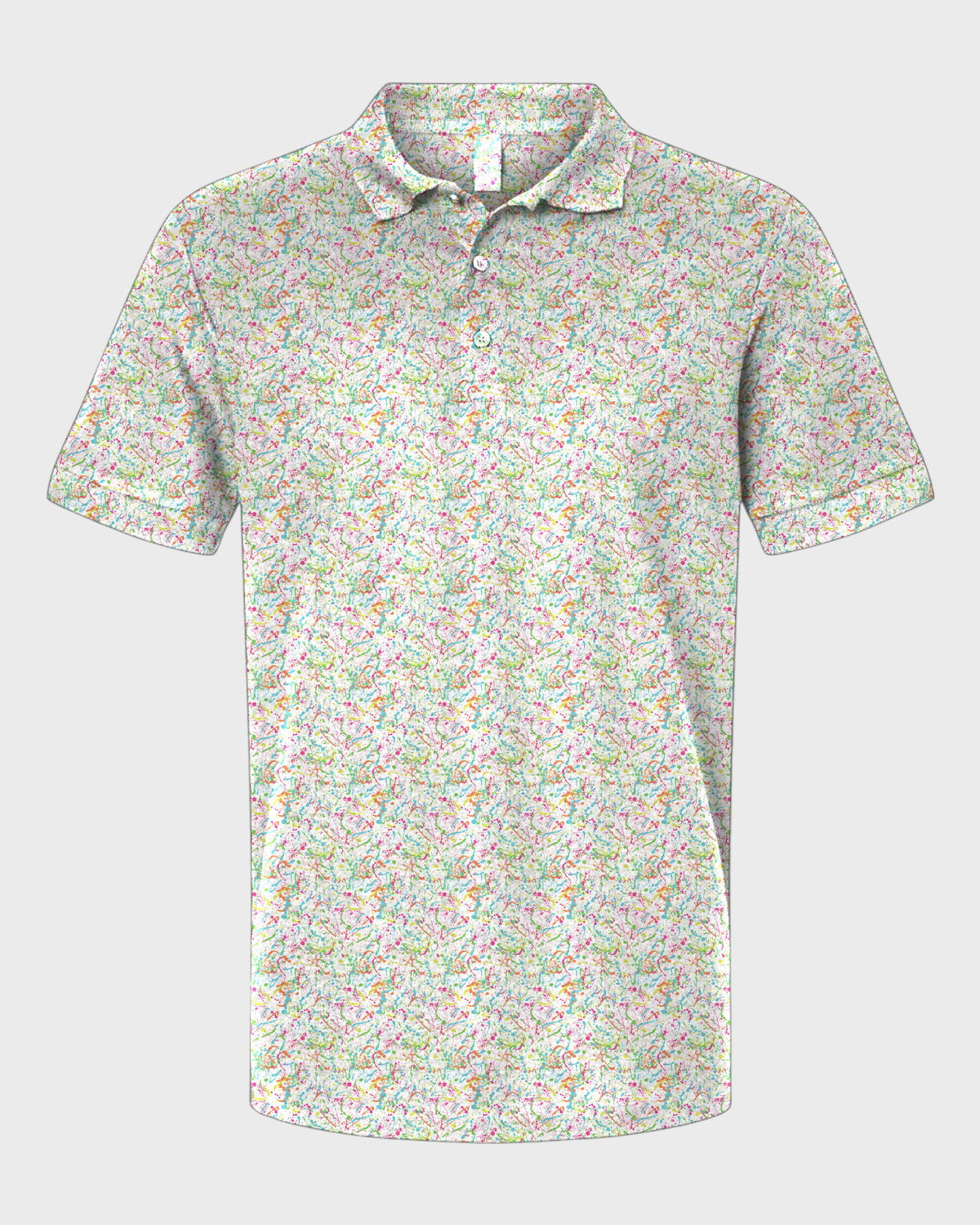 Paint Splatter Performance Print Polo, all-over print, flat lay