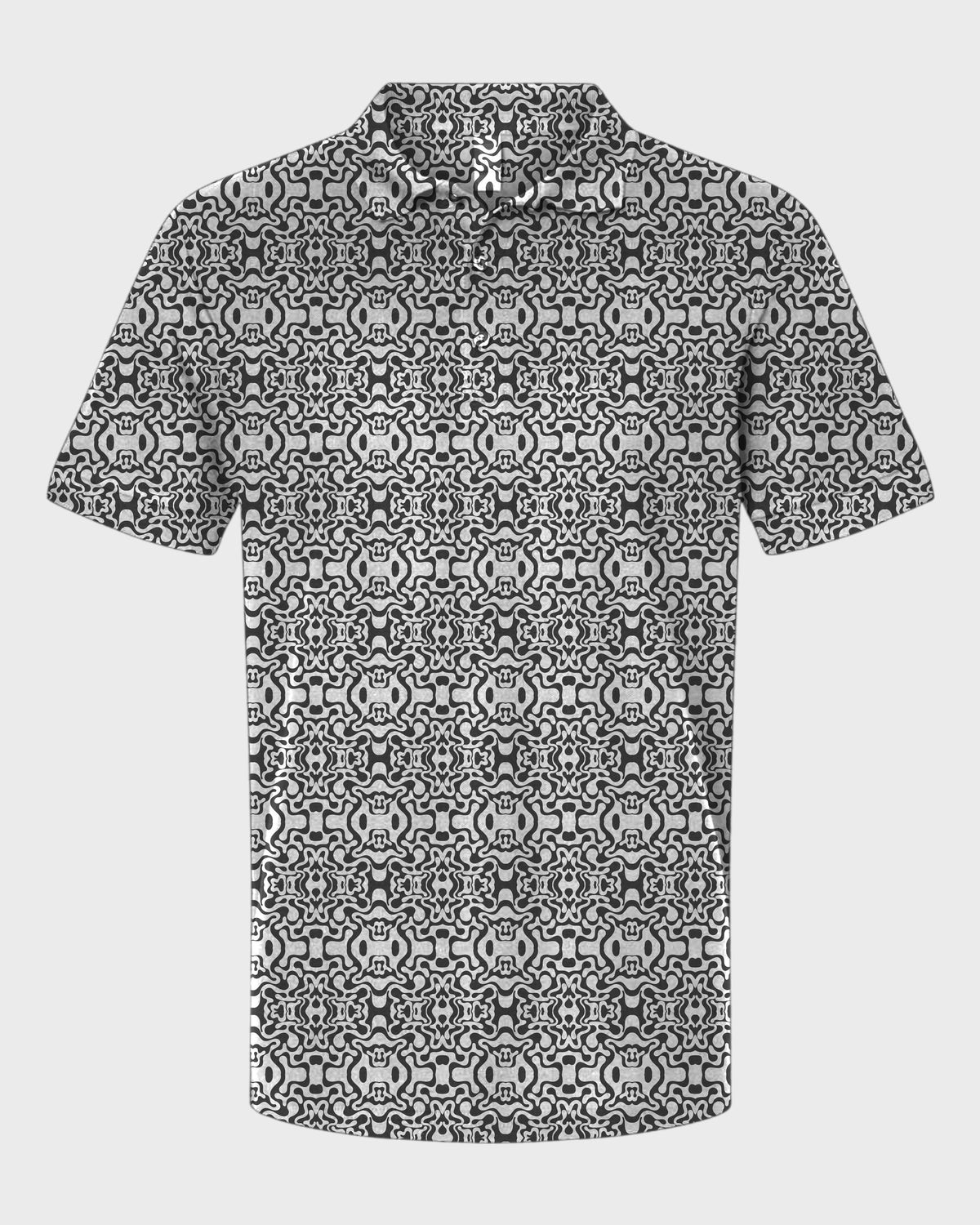 Groovy Swirl Performance Print Polo, all-over print, flat lay