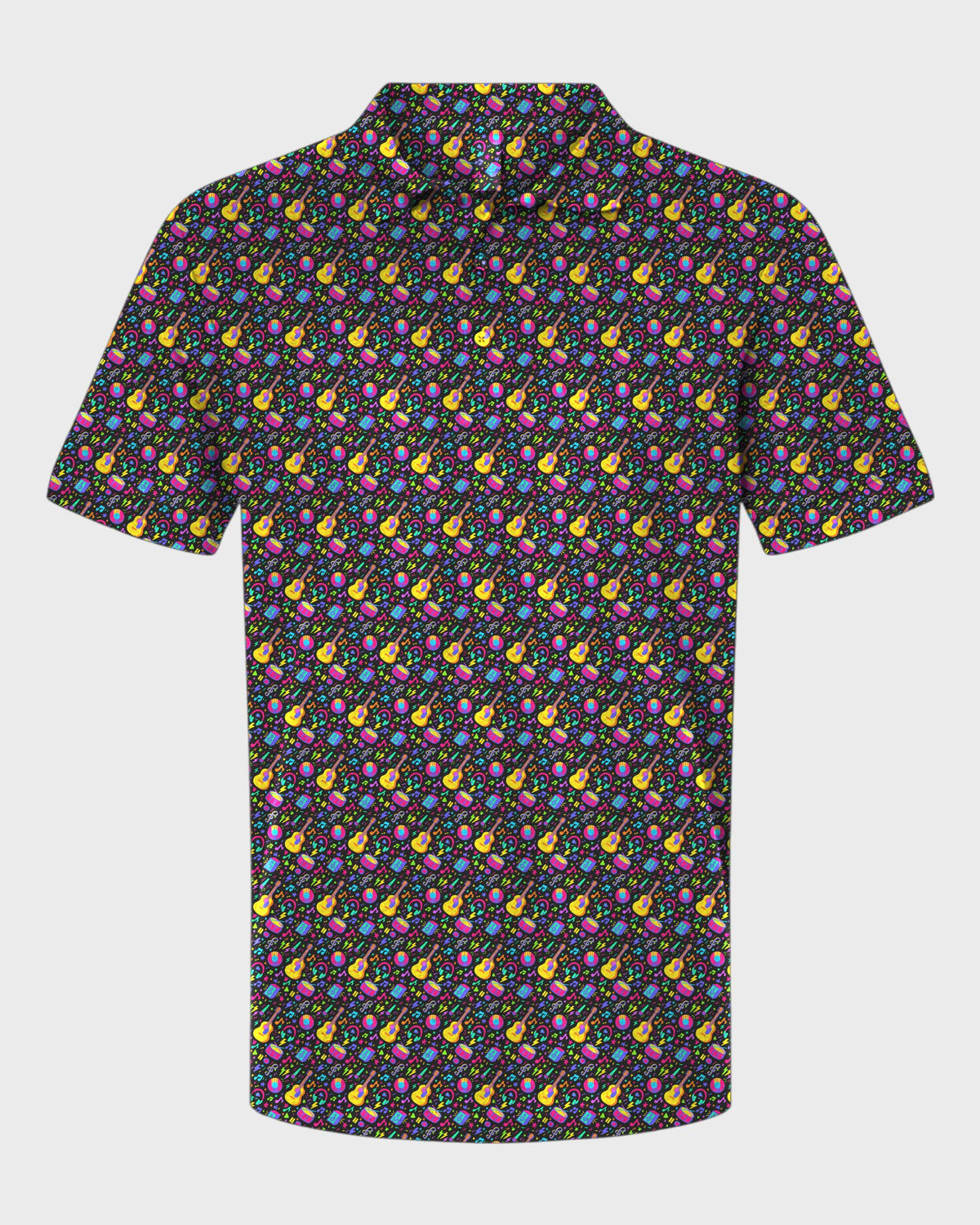 Neon Music Performance Print Polo, all-over print, flat lay