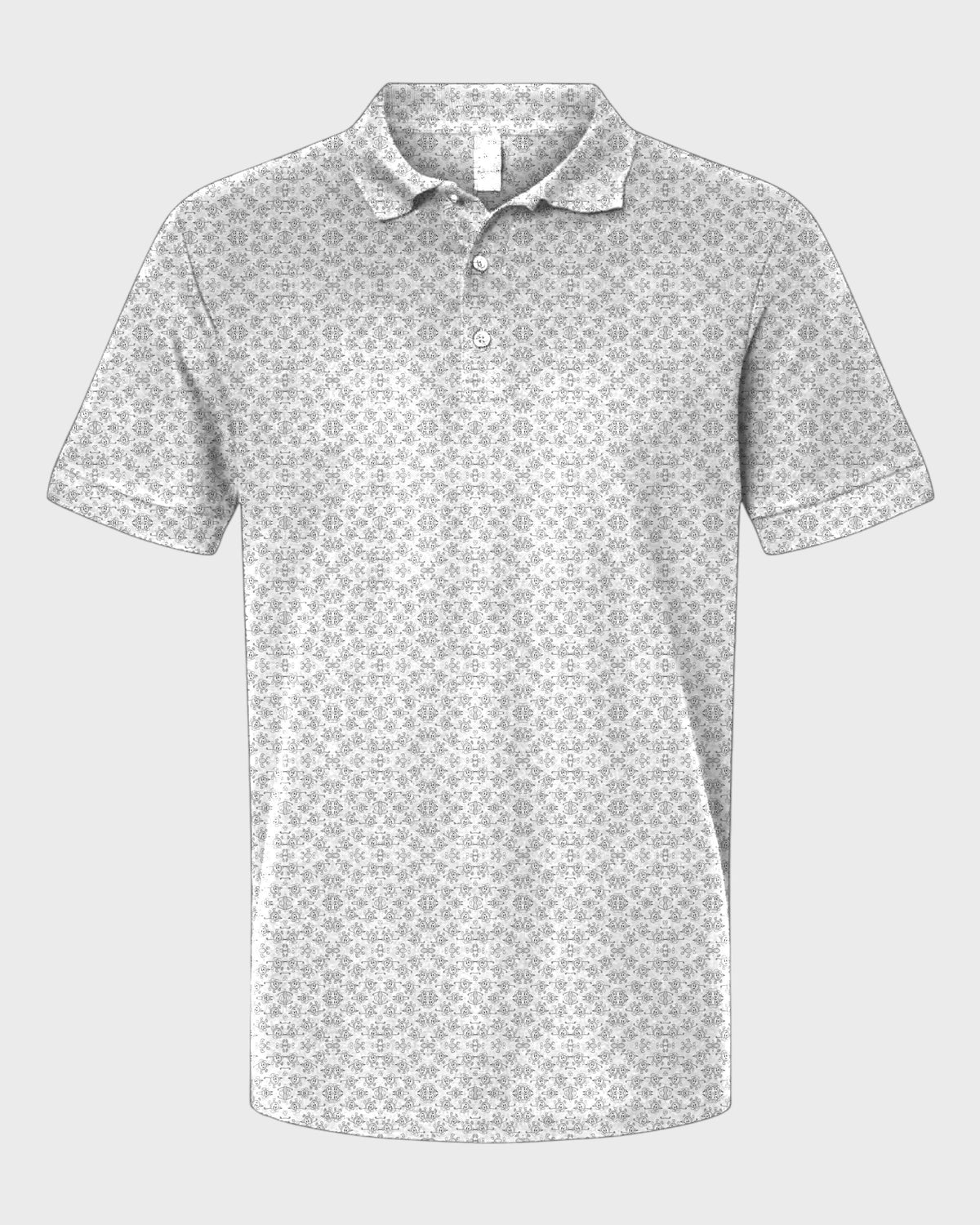 Golf Ball Buddies Performance Print Polo, all-over print, flat lay
