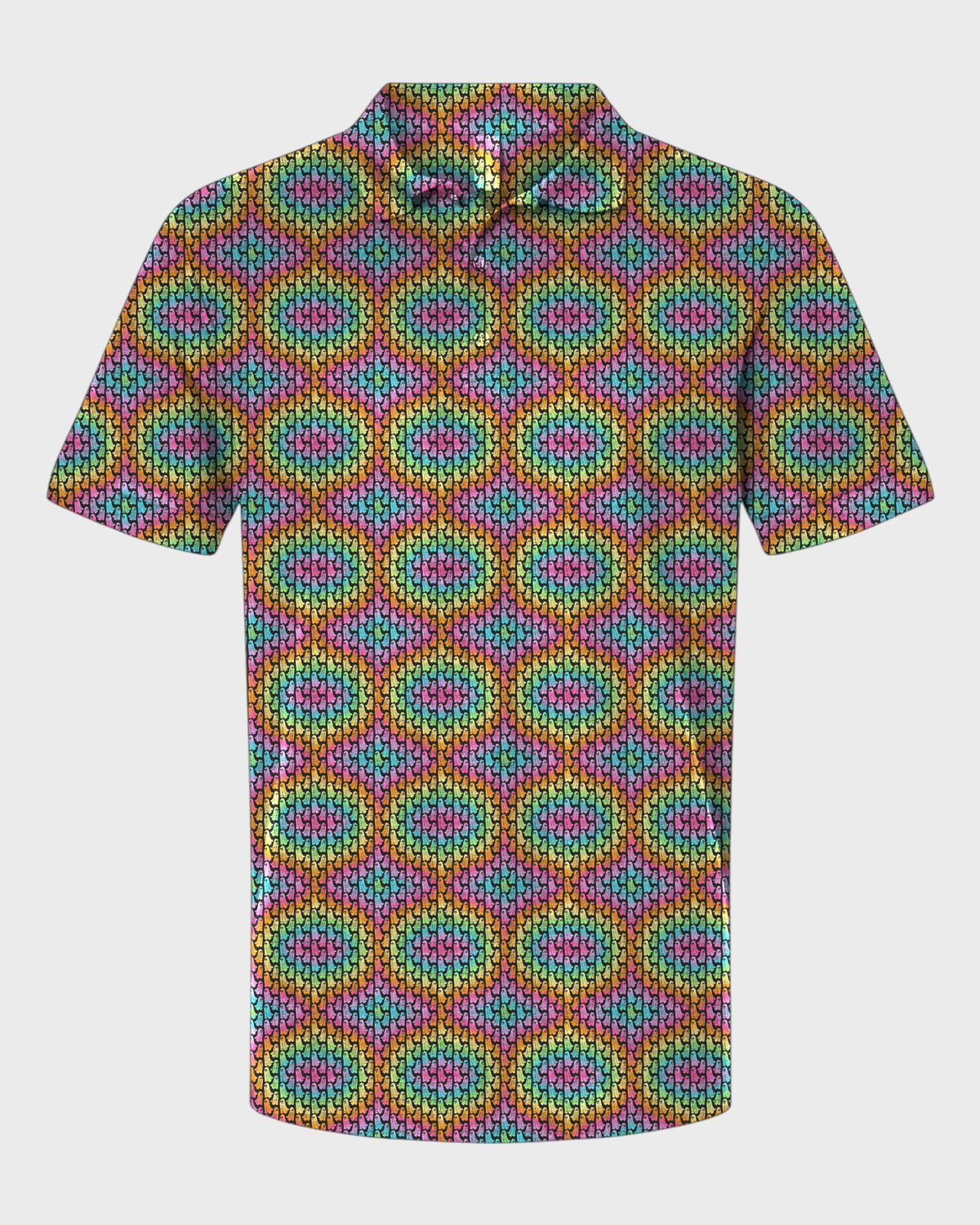 Rainbow Ghosts Performance Print Polo, all-over print, flat lay