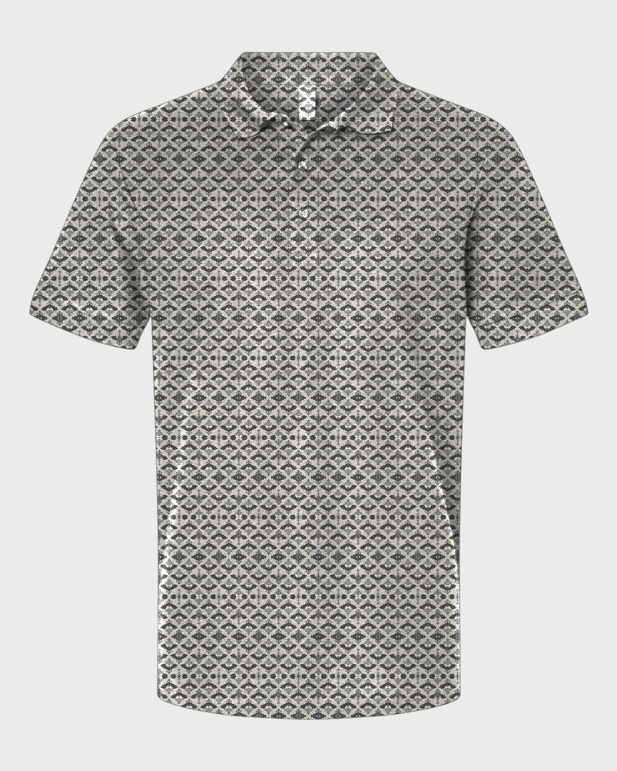 Gothic Bats Performance Print Polo, all-over print, flat lay