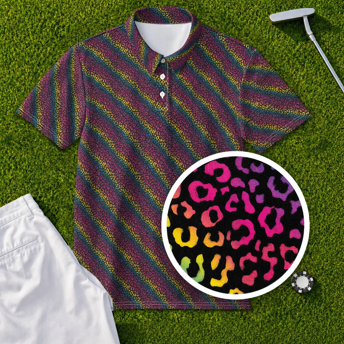 Rainbow Leopard Performance Print Polo