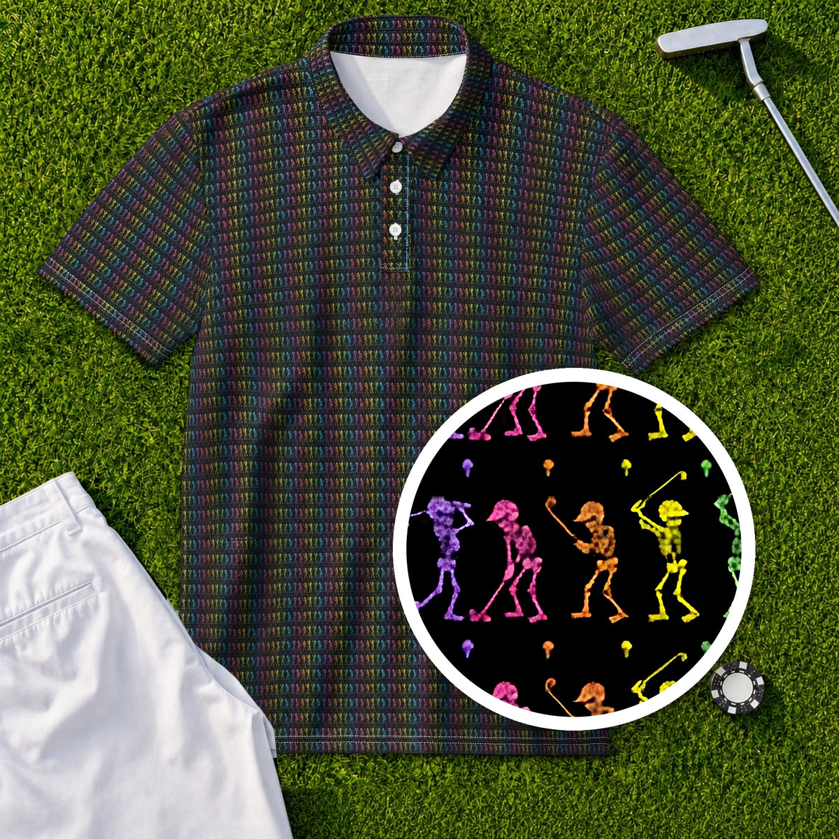 Rainbow Skeleton Line Performance Print Polo