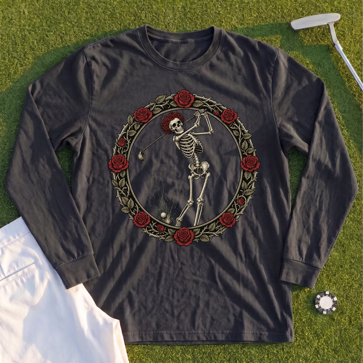 Rose Skeleton Crest Long Sleeve Tee