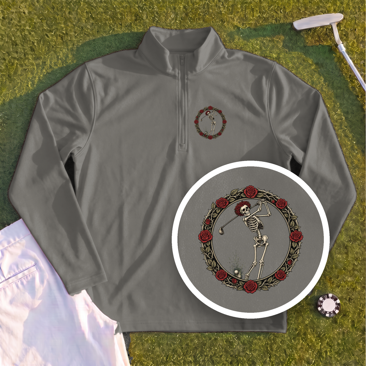 Rose Skeleton Crest Quarter Zip