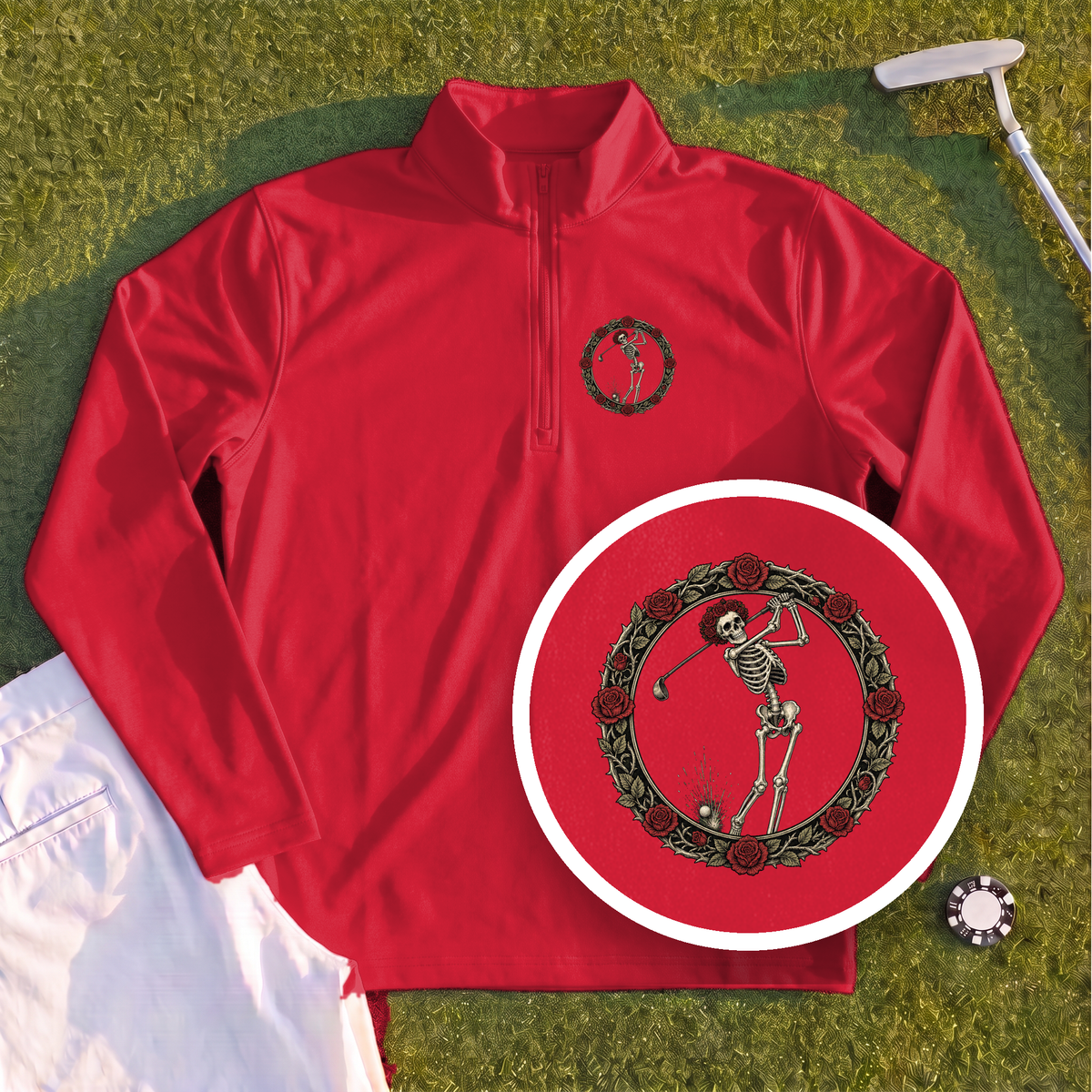 Rose Skeleton Crest Quarter Zip