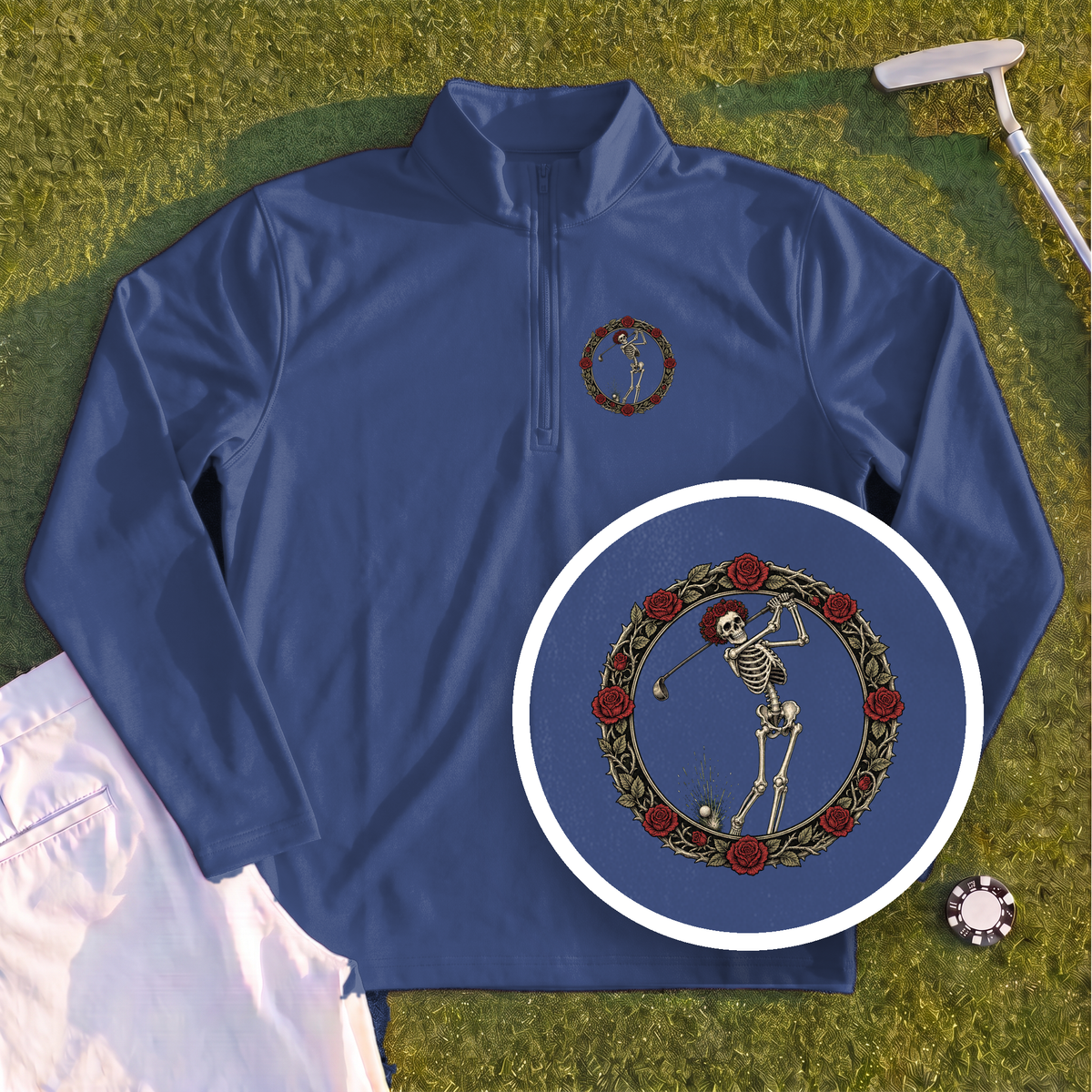 Rose Skeleton Crest Quarter Zip