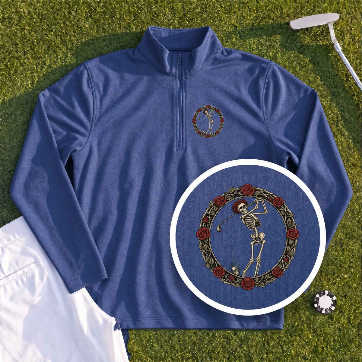Rose Skeleton Crest Quarter Zip