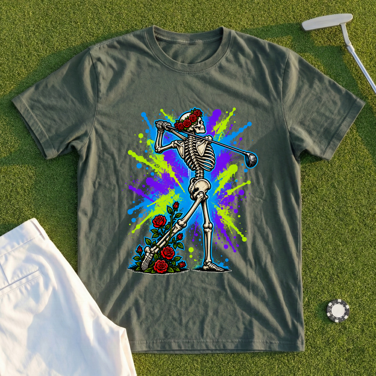Rose Skeleton Follow Through Graffiti Tee