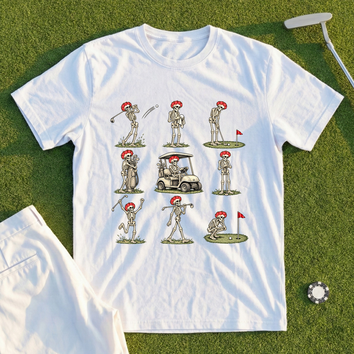 Rose Skeleton Golf Grid Tee