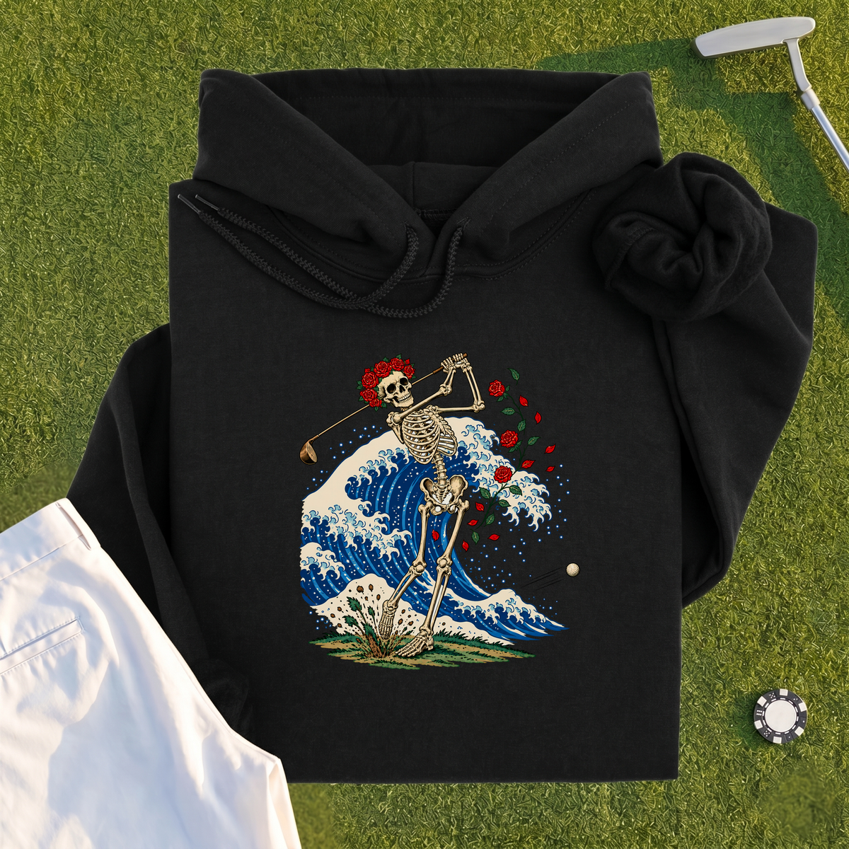 Rose Skeleton Great Wave Hoodie