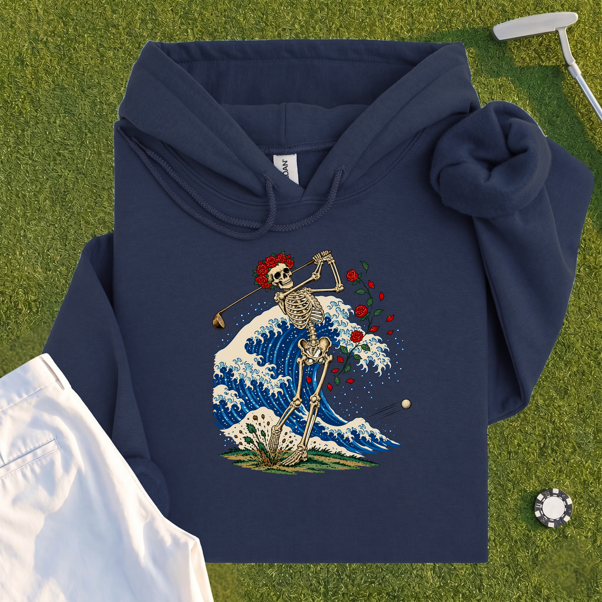 Rose Skeleton Great Wave Hoodie