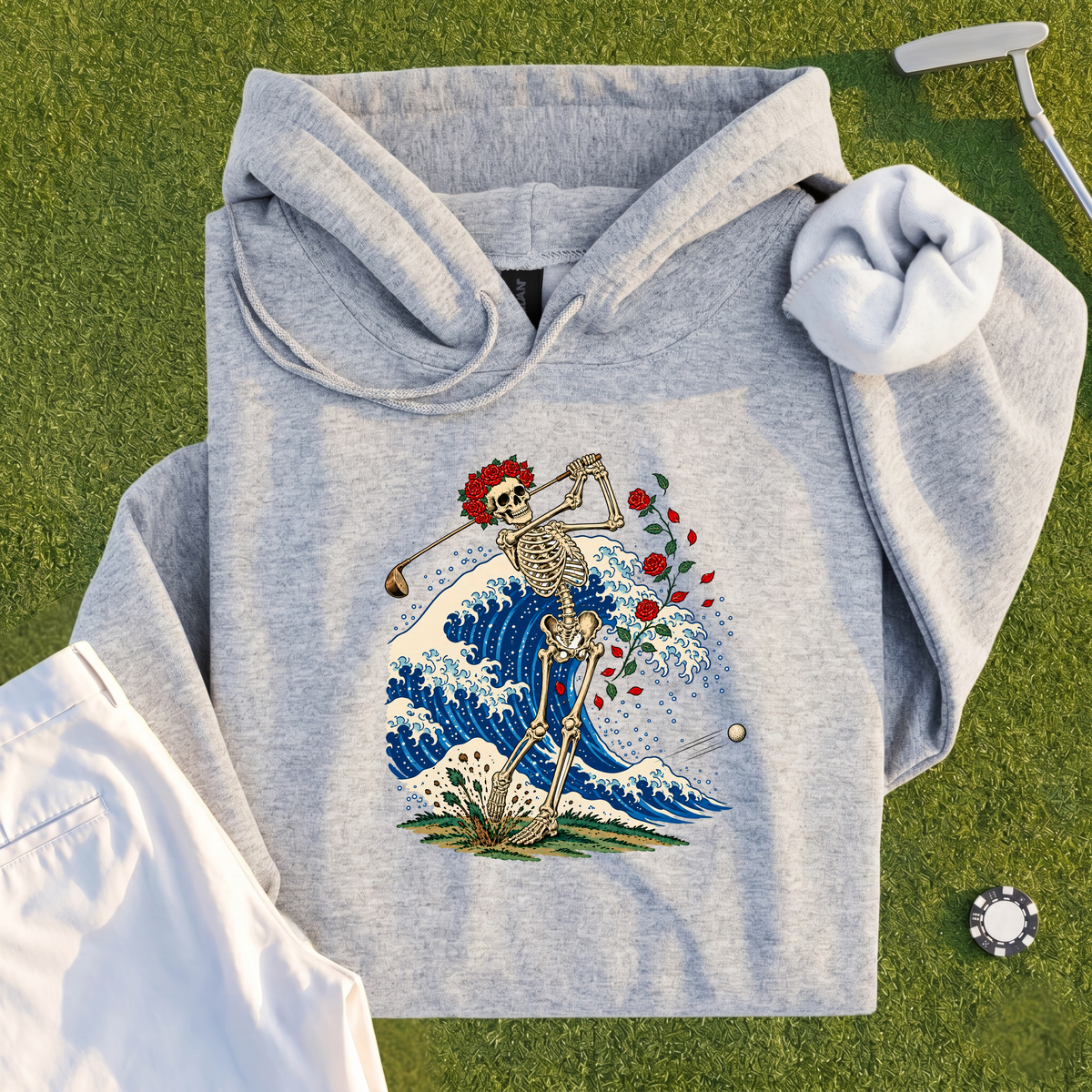 Rose Skeleton Great Wave Hoodie